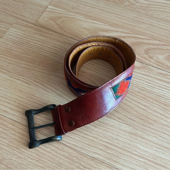 Brown Leather Aztec Southwestern Belt 36” - Picture 1 of 10
